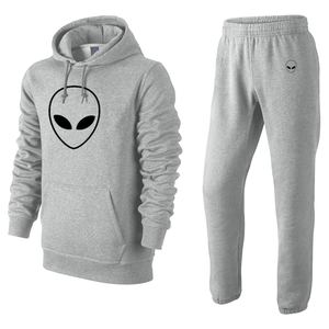 Conjunto Deportivo con Estampado Alien, Sudadera con Capucha y Pantalones Deportivos Grises, Ropa Casual de Otoño, Unisex, Corte Regular, 100% Algodón - Product Image 1
