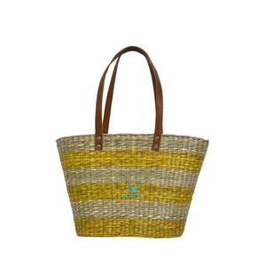 Hot Selling Beach <b>Handbag</b> Handmade Seagrass Cotton Woven Tote Bag Natural Fiber <b>Boho</b> Summer Vacation Shopping Bag - Product Image 5