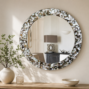 Elegant Wooden Wall Mirror Handcrafted Seashell <b>Mosaic</b> Inlay Traditional Framed Design Eco-Friendly Durable Decorative Mirror - Product Image 1