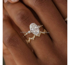 Oval Cut Diamond Yellow Gold Engagement <b>Ring</b> with Side Stones <b>Dainty</b> Sparkling Bridal <b>Ring</b> Elegant Promise Wedding Fine Jewelry - Product Image 1