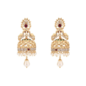 JeweleMarket Designer Dangle <b>Earrings</b> with Potstone and Pearl Fine Jhumki 10575655PGR - Product Image 2