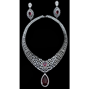 Silver Plated Brass <b>Crystal</b> Rhinestone Necklace Earring <b>Set</b> Zircon Pear Cut Stones Classic Wedding for Women Party Engagement - Product Image 1
