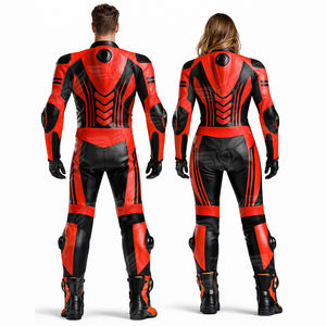 Combinaison de moto intégrale en cuir noir et rouge personnalisée pour la course et la performance (Hommes et Femmes) - Product Image 2