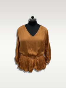 V-Neck Long Sleeve Pleated <b>Top</b> Elastic Waist Loose Fit Solid Color Casual Women's Blouse Spring <b>Viscose</b> Woven Fabric - Product Image 1