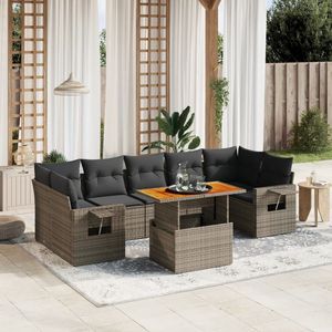Grand ensemble de canapés de jardin en rotin PE gris avec accoudoirs réglables, confortable et élégant - Product Image 1