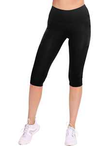 Mid Waist Simple <b>Legging</b> for Women Capri Full Length Soft 3/4 Tummy Control Crossover Waist Gym Pants <b>Pockets</b> 100% Cotton - Product Image 5