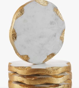 Juego de Posavasos de Mármol Moderno de Lujo con Borde Dorado, Posavasos Redondos de Piedra Natural, Juego de 4 Piezas, Regalo de Boda, Decoración de Mesa - Product Image 1