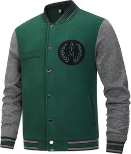 Veste universitaire américaine classique avec logo brodé, corps en mélange de laine, manches en cuir, vêtement d'extérieur décontracté - Product Image 6
