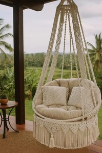 Beige Cotton Macrame <b>Swing</b>,Hanging Chair,Chair Hanging Outdoor,Macrame Rocking <b>Swing</b> Chair,Macrame <b>Hammock</b>,<b>Swing</b> Chair - Product Image 3