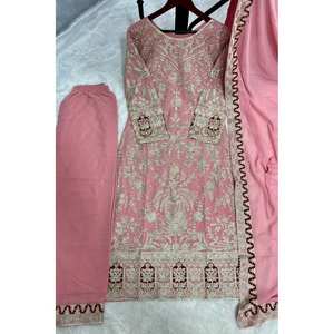 Hermoso Top Georgette para Mujer-Conjunto Plazzo y Dupatta con Diamante Hecho a Mano - Product Image 3