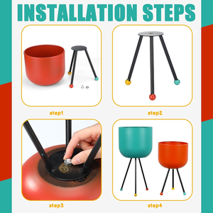 Pots de fleurs modernes en métal avec supports trépieds en fer noir, jardinières colorées pour patio, jardin, balcon, terrasse, salon - Product Image 6