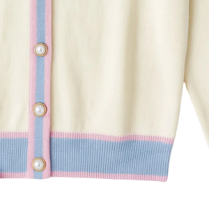 For Winter <b>Cardigan</b> with <b>Pink</b> Blue Trim Knit Sweater 100% Acrylic Elegant Fashion Top Women <b>Girls</b> Casual Daily - Product Image 6
