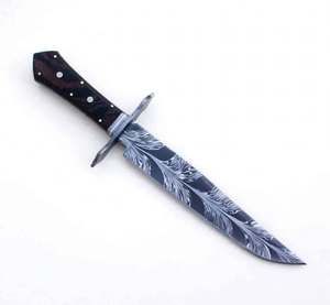 Handcrafted <b>Feather</b> Pattern Damascus Steel Display Metal Craft Dark Wood Handle Art - Product Image 4