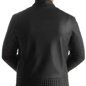 Trendy Men's PU Leather Moto Jacket Black Stand Collar Zipper Closure Slim Fit Regular Sleeve Solid Color Autumn Wear - Product Image 6