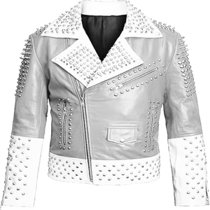 Nouvelle veste en cuir de vachette multicolores pour homme, style punk rock, col montant, fermeture éclair, faite à la main, pour moto, avec clous argentés - Product Image 4