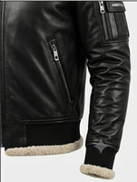 Veste bomber vintage B-3 pour homme, en cuir d'agneau noir, fermeture éclair, hiver, véritable PU, coupe-vent, taille XS