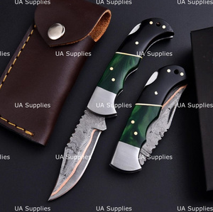UA Supplies Copper Handmade Damascus Steel Pocket Folder Classic Folding Blade OEM Industrial Grade EDC <b>Knife</b> Refined Resin Grip - Product Image 3