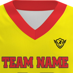 Ensemble de maillots de basket-ball personnalisés, jaune et rouge, impression par sublimation, nom de l'équipe, 48, polyester respirant, uniforme unisexe pour adultes - Product Image 5