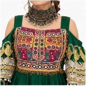 Vestido Lehenga Choli verde de alta calidad para mujer, vestido afgano Kuchi para damas, vestido tradicional con bordados elaborados, vestido afgano Kuchi. - Product Image 5