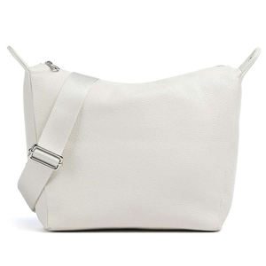Bolso de Hombro de Cuero Genuino Blanco con Cremallera, Bandolera Texturizada, Bolso Tote para Viajes Diarios de Mujer - Product Image 1