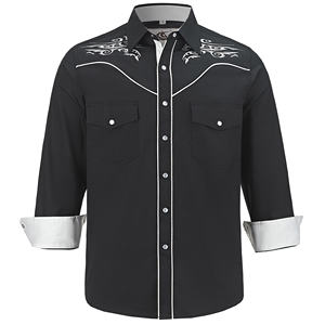 Chemise de cowboy western brodée pour homme, manches longues, coupe classique, imprimé, boutonnée, poches, 100 % coton flanelle, style professionnel - Product Image 1