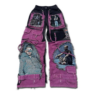 High <b>Waist</b> Slimming Street Style Men Trouser Low Price Trendy Ripped Stacked <b>Jeans</b> Street Style Custom Design Ripped Baggy Pant - Product Image 1