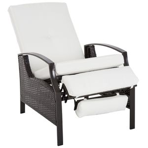Sedia Reclinabile in Rattan Bianco Intrecciata a Mano, Regolabile, Resistente alle Intemperie per Patio, Giardino e Bordo Piscina - Product Image 1