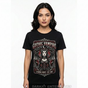 Camiseta Punk Rock Personalizada para Mujer, Fabricante de Camisetas con Estampado Vampiria, Camiseta de Algodón para Mujer, Estética Oculta, Camiseta Negra, Top Heavy Metal - Product Image 2