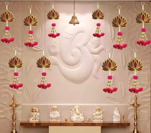 Décoration murale traditionnelle en papier en forme de lotus avec pompons et perles pour la décoration intérieure de Diwali - Product Image 4