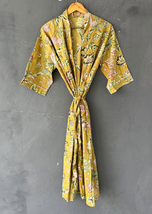 Bata Kimono Larga de Algodón con Estampado Floral y Cuello en V, Bata de Baño de Manga Larga de Corte Holgado, Ropa de Estar Ligera, Transpirable y Suave - Product Image 4
