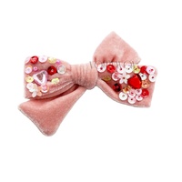 Noeud en velours pour la Saint-Valentin avec pince à cheveux ou bandeau en nylon, style tissu brodé de paillettes