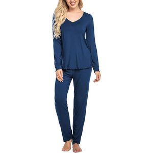 Women's Long-Sleeve <b>Pyjama</b> Set Two-Piece Loungewear Soft Breathable Sleepwear XL Size Shirt-Style PJs <b>for</b> Winter and <b>Summer</b> - Product Image 1