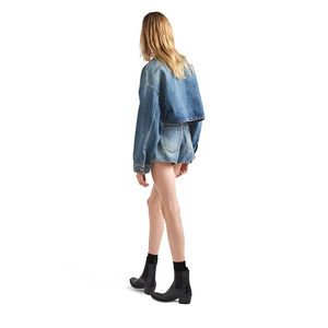 Women's Plus Size Loose Fit Classic Blouson Style <b>Denim</b> <b>Jacket</b> Breathable <b>Lightweight</b> Casual Blue Washed Cotton Outerwear - Product Image 3