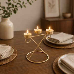 Portavelas de metal para 3 velas, acabado dorado, centro de mesa decorativo para sala de estar, decoración de mesa de comedor - Product Image 2
