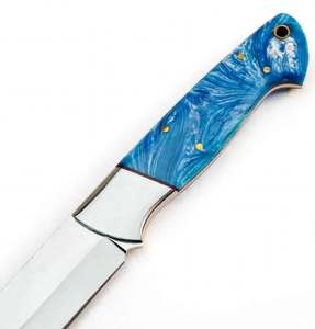 Couteau utilitaire à lame fixe en acier inoxydable, fabriqué à la main, manche en résine bleue personnalisé, finition miroir, EDC - Product Image 6