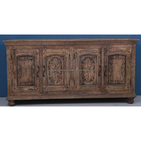 Buffet en bois sculpté antique fait à la main avec 4 portes design vintage finition marron stockage de meubles salon meubles de maison