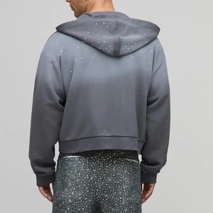 Sweat à capuche zippé surdimensionné en molleton de coton délavé à l'acide, effet soleil, avec strass, personnalisable avec logo, style streetwear, pour hommes, vente en gros - Product Image 3