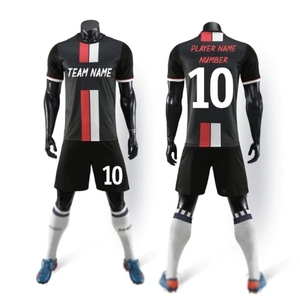 เสื้อฟุตบอลชายแบบซับลิเมชั่นสั่งทำพิเศษ โพลีเอสเตอร์ 100% สีดำ/แดง/ขาว ชื่อทีมและหมายเลข 10 แบบกำหนดเอง แขนสั้น ทรงหลวม - Product Image 1
