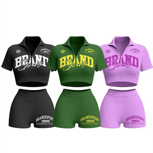 Nuevo Conjunto de Verano para Mujer: Chaqueta de Manga Corta con Cremallera y Pantalones Cortos de Algodón, Estampado Personalizado, Sexy, Verde y Amarillo, Ropa de Descanso hasta la Rodilla - Product Image 1