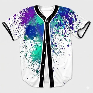 เสื้อเบสบอลแบบยูนิเซ็กซ์ แขนสั้น สีขาว พิมพ์ลายสีน้ำเงินเขียว ระบายอากาศได้ดี ผ้าโพลีเอสเตอร์ต้านเชื้อแบคทีเรีย สำหรับฤดูหนาว - Product Image 1
