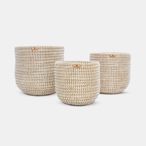 Juego de 3 cestas cilíndricas de mimbre hechas a mano, cestas de almacenamiento artesanales, venta al por mayor, ecológicas, hechas en Vietnam - Product Image 1