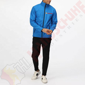 Blue <b>Men's</b> <b>Soft</b> <b>Shell</b> <b>Jacket</b> With Zip Fly And Front Logo Regular Fit Water Resistant Outdoor Wear Autumn Season - Product Image 6