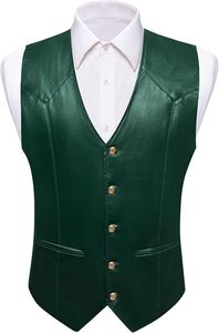 Chaleco de Cuero Verde Retro sin Mangas para Hombre con Cierre de Botones, Estilo Casual Inspirado en el Oeste, Proveedor Mayorista - Product Image 3