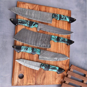 New Edition Custom Handmade Full Tang Damascus Steel 5-Piece Luxury <b>Kitchen</b> Chef <b>Knife</b> Set Resin Handle <b>Sharp</b> Straight Edge - Product Image 3