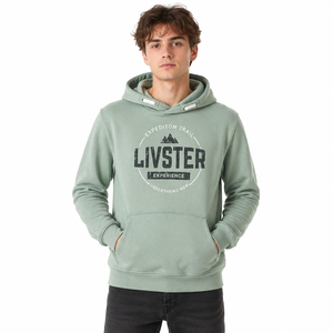 Men’s Premium Sage Green Graphic Hoodie Cotton Blend Pullover Sweatshirt Casual Hooded Top Printed Logo Design Kangaroo Pocket - Product Image 1