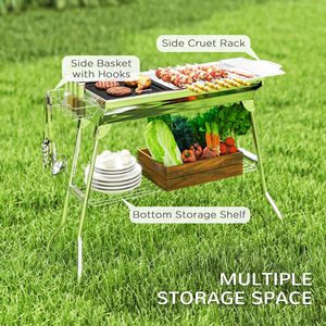 Griglia BBQ Portatile in Acciaio Inox a Carbone, Pieghevole per Campeggio e Picnic, con Finitura Argento per Attività all'Aperto - Product Image 6