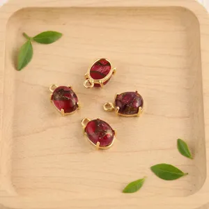 En gros Connecteur de bijoux DIY en laiton, forme ovale, à sertir, avec rubis Mohave, cuivre et turquoise, à boucle unique, apprêts pour bijoux - Product Image 3