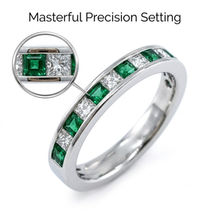 Bague professionnelle en or 18 carats avec émeraude et diamant, sertie en canal, pour les marques canadiennes et européennes - Product Image 2