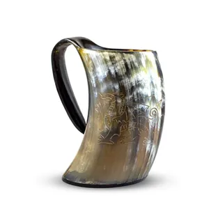 Taza para Beber Hecha a Mano de Cuerno de Búfalo, Forma Natural con Diseño de Dragón Tallado, Artículo Coleccionable - Product Image 2