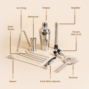 ชุดเครื่องมือบาร์เทนเดอร์มืออาชีพ 14 ชิ้น ทำจากสแตนเลส พร้อมเชคเกอร์ค็อกเทล จิ๊กเกอร์ ช้อน ที่คีบ ไม้บด ที่เปิดขวด - Product Image 6